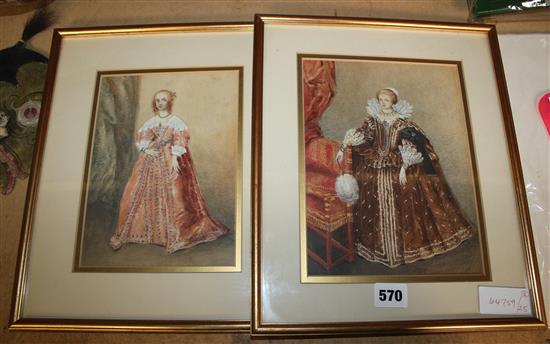 Two watercolours of fashionable ladies